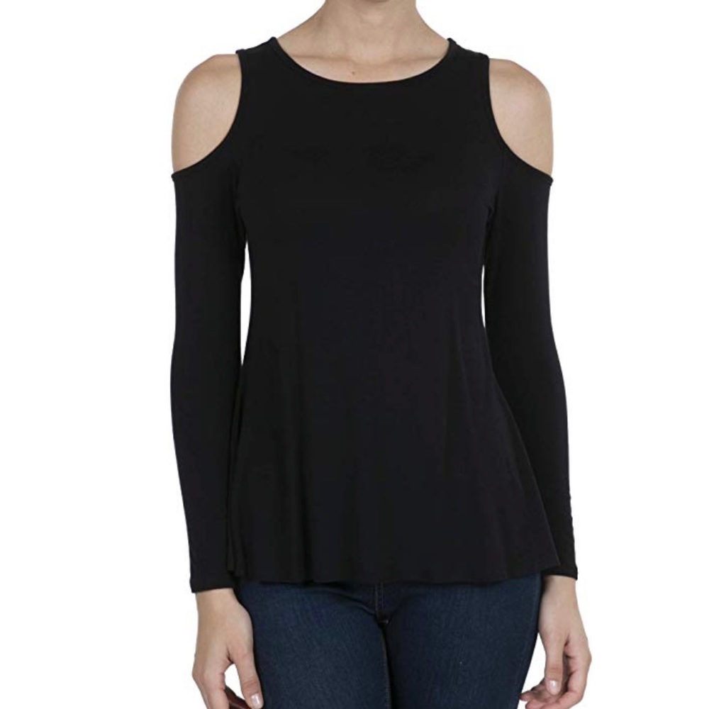 Cold Shoulder Tunic Top, Long Sleeve, Black,Casual